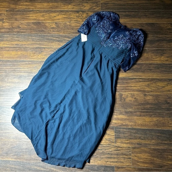 TS Courture Blue Lace Chiffon Padded Evening Gown - Picture 2 of 4